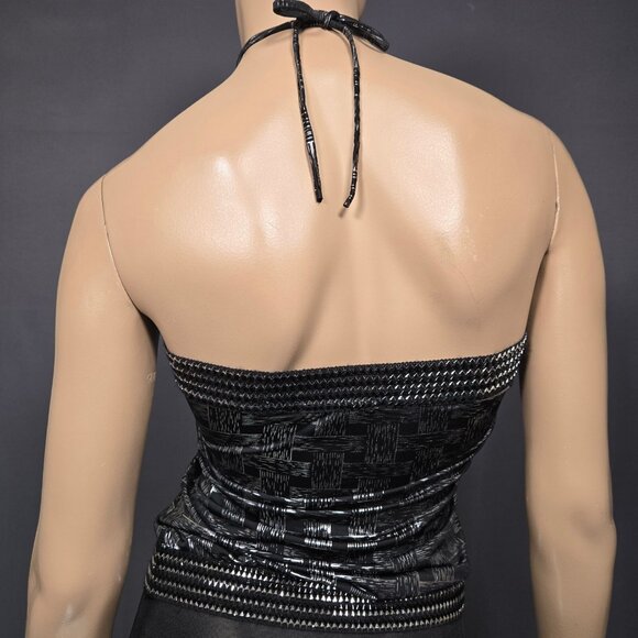 Y2K Black Silver Halter Top Womens Size S Metallic Trashy Mcbling 2000s - Picture 6 of 8